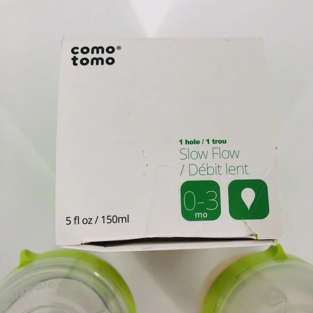 3 Pack Comotomo 0-3 Months Slow Flow 5 fl oz Silicone Baby Bottles Green